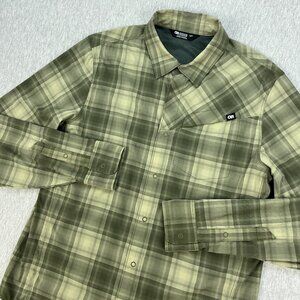 Outdoor Research Astroman Sun Shirt Mens M Green Plaid Snap-up Long Sleeve